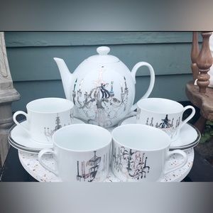 Silver Chandelier Teapot Cups & Saucers
